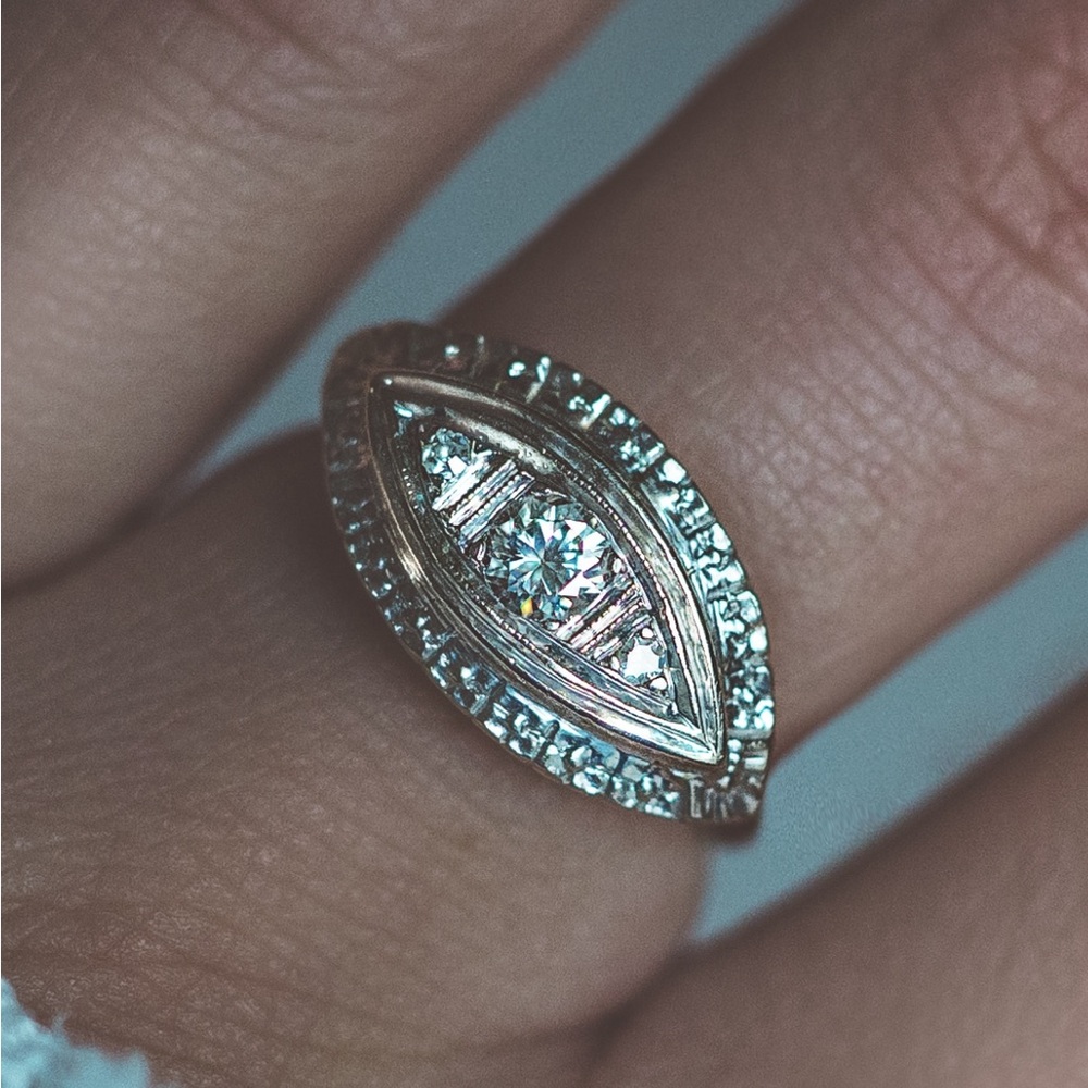 Vintage Unique Art Deco Diamond Engagement Ring Eye Shaped